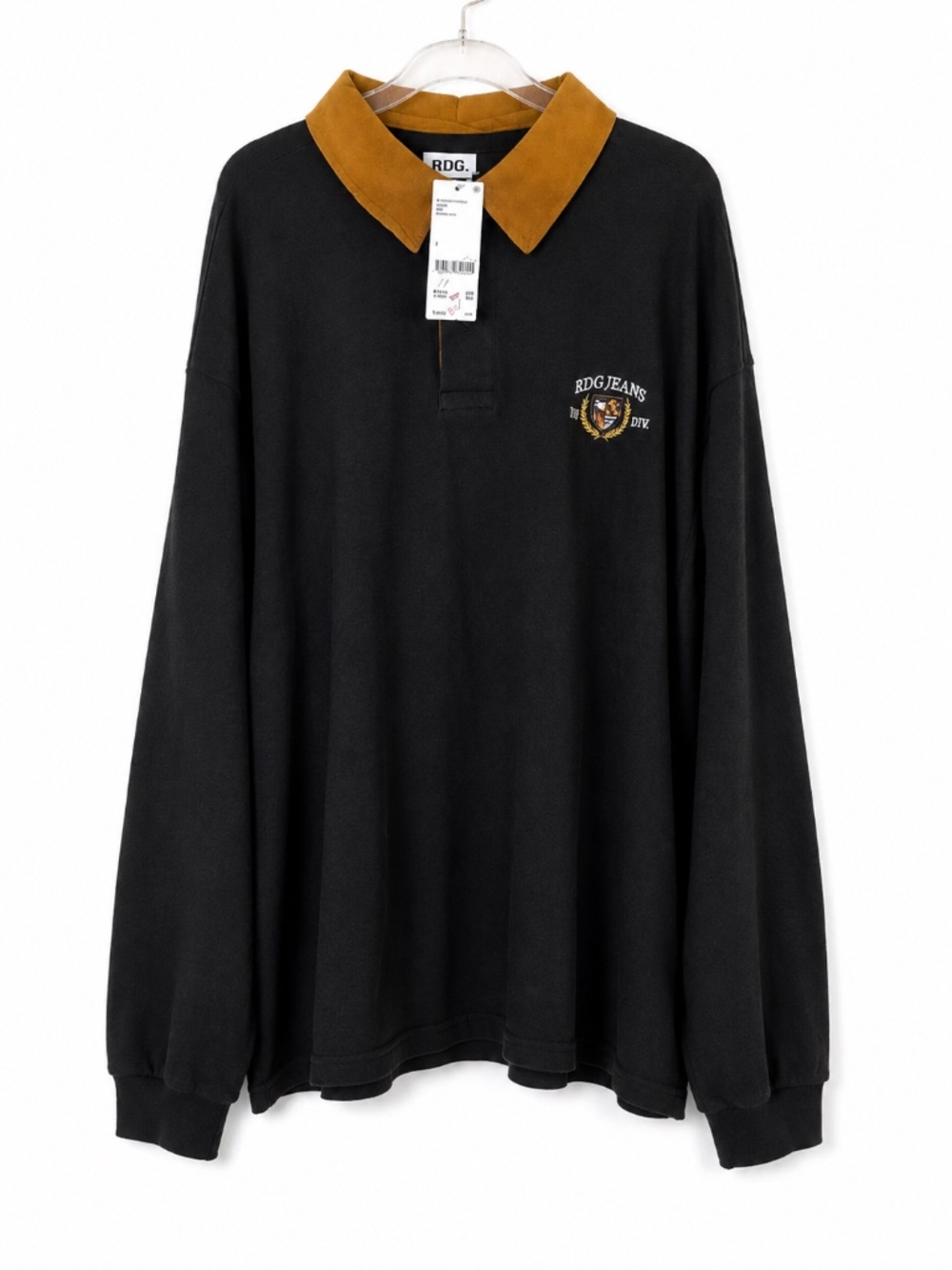 BDG Urban Outfitters Rugby Polo Sweatshirt Washed Black Corduroy Collar